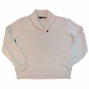 Jeanne Pierre Cream Ribbed Folded Collar Sweater